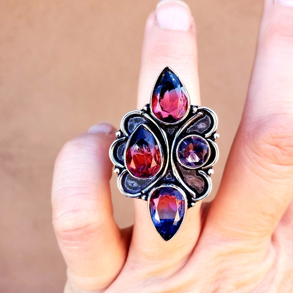 New Bicolor Tourmaline & Amethyst 925 Silver Ring. - Picture 6 of 11